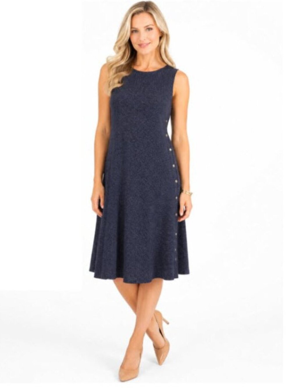 Ralph Lauren Navy Patterned Dress Stretch Preppy Chic Office Nautical Weekend